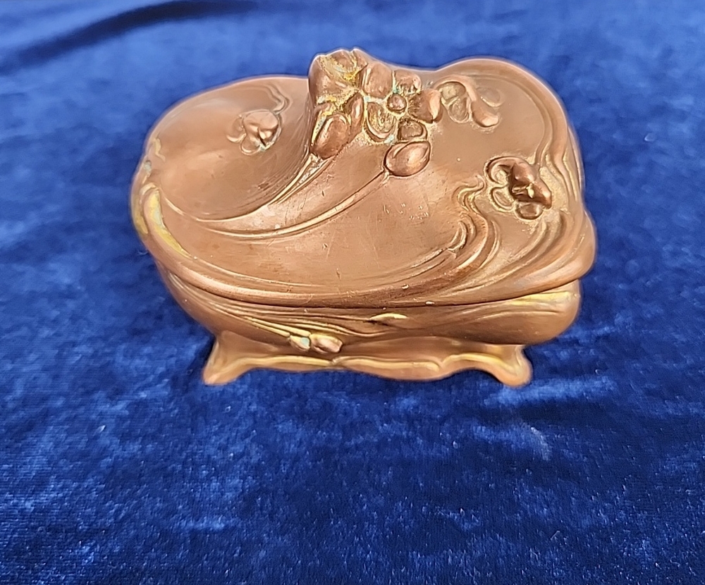 Antique Art Nouveau Footed Copper/Brass Jewelry Trinket Casket Box